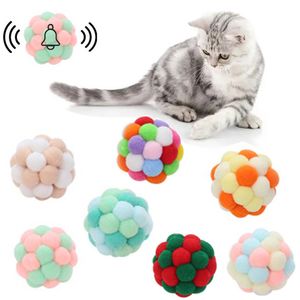 200pcs / lot Haustier-Katze spielt bunte handgemachte federnde Kugel-Kätzchen-Spielwaren-Plüsch-Glocken-Kugel-Hundespielzeug-Planeten-Kugel-interaktive Haustier-Versorgungsmaterialien