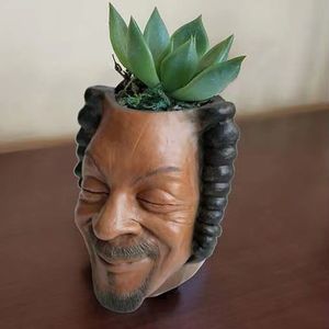 Decorative Objects Figurines Creative Human Face Flower Pot Older Man Planter Pen Penceil Holder Desktop Ornaments Home Garden Decor 230508