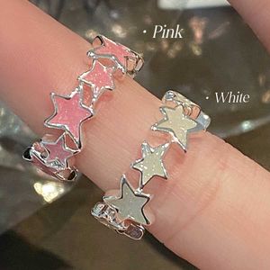 Band Rings 2023 Trend Sparkle Pink White Star Pentagram Ring for Women Sweet Charm Esthetic Accessories Korean Fashion Jewelry Gift Z0509