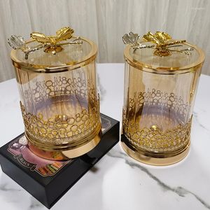 Storage Bottles European Glass Butterfly Jar Candy Jewelry Candle Box Metal Hollow Flower Arrangement Home Fruit Nuts Sealed Bottle