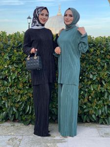 Jeans a due passi da top di pieghe elastiche Abaya Abaya Tops di pieghe elastiche Abito musulmano Hijab Robe Dubai Caftan Kaftan Islam Abbigliamento SIT F3012