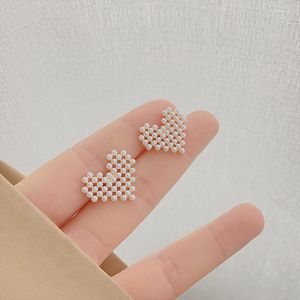 Stud Earrings Pearl Honeycomb Love Heart Zircon Lucky Mother's Day Woman Girl Wedding Blessing Ear Studs Jewelry