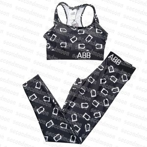 Letters Printed Tracksuit Women Sport Crop Top Elastic Waist Yoga Outfit Summer Two Piece Tracksuits Sportwear