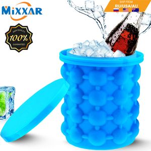 Ice skopor och kylare Z20 Drop Portable 2 i 1 stor silikonhink mögel med lock Space Saving Cube Maker Tools for Kitchen Party Barware 230508