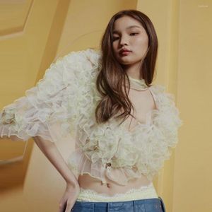 Women's Swimwear Hippie Style Puffy Ruffles Tulle Tops for Women Sheer Illusion Ruffled Female Blouse Shirts Custom Made 2023 Sumer Top