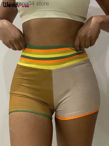 Pantaloncini da donna Contrasto di puss Mini Shorts Women Summer Trend Wild Colorful Waistband Streetwear Skinny Reste Stretch Bottoms T230509