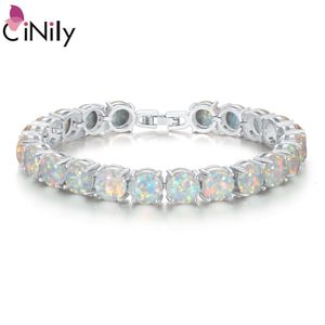 Kette CiNily Weißer Feueropal Stein Gliederarmbänder Armreifen Versilbert Luxus Größer Boho Böhmen Sommer Schmuck Geschenke Frau 230508