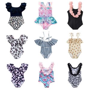 Mendas de banho infantis Meninas de banho One Piece Swimsuit 1-5t Menina de natação sem mangas usa Rainbow Mermaidwear