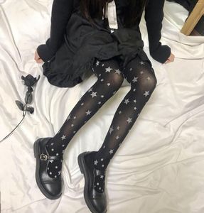 Женские носки милые колготки серебряная звезда печати трусики для девочек Японская сетка прозрачные темные бархатные чулки