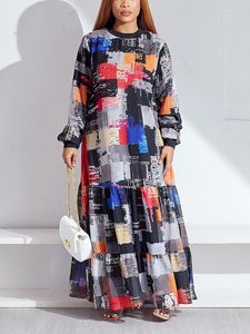 Casual Dresses Color Block A Line Dress Women 2023 Patchwork Long Sleeve Autumn Robes Femmes Chic O Neck African Maxi Vestidos Winter