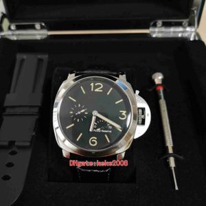 우수한 남성 시계 44mm 파워 리저브 가죽 밴드 스트랩 스테인리스 백 스테인리스 투명 자동 기계 남성 시계 손목 시계