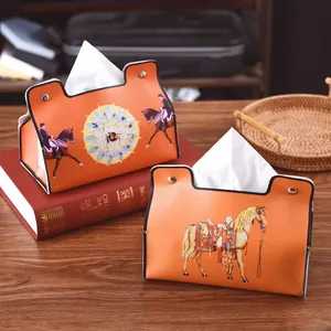 Antique Creative Home Napkin Paper Box Coffee Table Top Bedroom Room Car Multifunction Leather Tissue Storage Box Wholesale