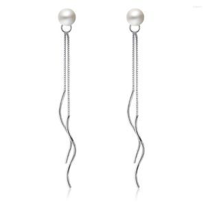 Kolczyki Dangle S925 Srebrne kolczyki Pearl Water Fave Łańcuch długi kropl