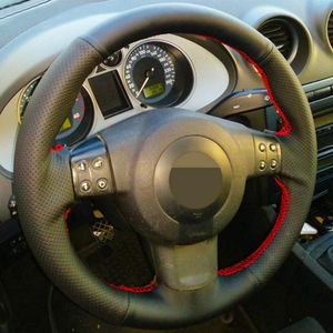 ステアリングホイールは、シートのための黒い人工レザーの手縫いの車のカバーIbiza 6L Leon 2007 2008steering