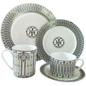 Elegant Bone China Coffee and Tea Set with Black Lines, Tableware Gift Box - Includes Cups, Saucers, Bowls, Spoon