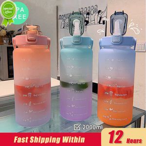 2L Water Bottle With Time Marker For Girl Fitness Jugs Large Capacity Portable Sports Gym Big Drink Bottle With Straw BPA Free