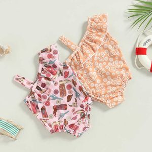 Kinderbadebekleidung Sommer Neugeborenes Baby Mädchen Badeanzüge 0-3 Jahre eine Schulter gekräuselte Stiefel Kaktus Blumendruck Bodysuits Bikinis Beachwear P230509