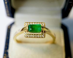 Ringos de cluster SX SX SOLID 18K GOLD 0.46CT NATUREZA EMERALD GEM STONES PARA MULHERES JOIXAS FINAS Apresenta a advertência de seis palavras