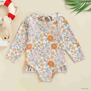 Zweiteiler Ma Baby Kleinkind Kind Mädchen Badeanzug Herz Blumendruck Langarm Bademode Sommer Kinder Beachwear Bathign Suit