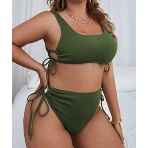 Costumi da bagno taglie forti da donna Cikini Costume da bagno sexy per donna 2023 Costume da bagno a due pezzi con stringhe alla moda Costume da bagno a vita alta solido Plus Size Costumi da bagno da spiaggia Z0508