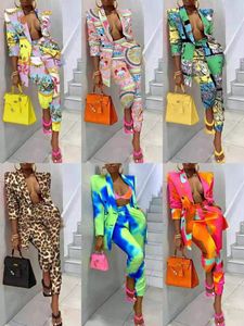 Women's Suits Two Piece Set Women Clothes For Ladies Outfits Lapel Collar Double Breasted Blazer Suit Pants Leopard Print