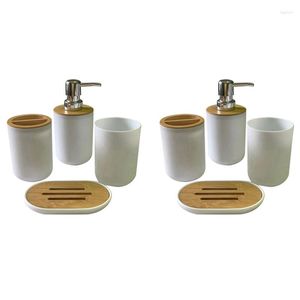 Conjunto de acessórios de banho 2x acessórios de banheiro dispensador de sabão garrafa prato banheiro escova de dentes de dentes de copo de copo branco