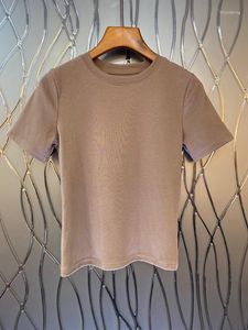 Women's T Shirts 2023 Kvinnor Fashion Short Sleeve Casual Round Neck Slim Cotton Brown T-shirt Topp 0215