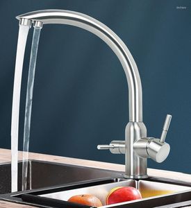 Kitchen Faucets Water Filter Faucet 360 Rotation Modern Drinking Dual Handle 3 Way And Cold Mixer Sink Tap Deck Mounted