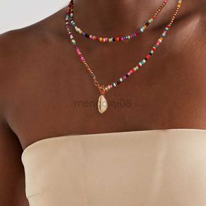 Pendant Necklaces 17KM Bohemian Colorful Bead Shell for Women Summer Short Beaded Collar Clavicle Choker Female Jewelry Y23