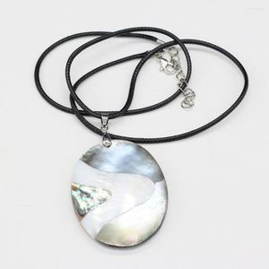 Pendant Necklaces Natural Mother Of Pearl Shell Necklace For Women Men Leather Rope Chain 60 Cm Oval Choker Jewelry Gifts 40x55mm