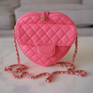 classic flap half moon clutch heart Bags luxury handbag hobo mens designer tote cc bag 2size women pochette Cross body quilted Leather Lambskin pink red Shoulder Bags