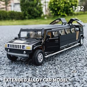 Diecast Model 1 32 Alloy H2 Läng Limousin Metal Diecast Car Model Sound and Light Pull Back Kids Toy Vehicles Gift 230509