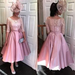 Setwell Chic Tea Length List Hore-lip Line Line of the Bride Dresses with Half Sleeve Lace Evening Dontrals Dress Dress