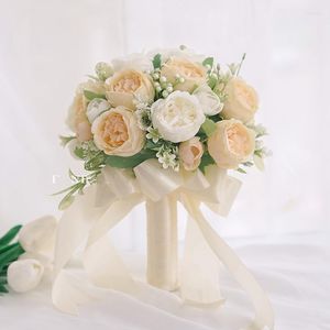 Flores decorativas Simulação Flower Wedding Bouquet Decoração POGRAFIA BRIDE ROSE FALK FALS