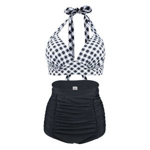 Damen Plus Size Bademode Plus Size Damen Halter Top Bikini Set Hohe Taille Push Up Badeanzug Plaid Vintage Sexy Strand Badeanzug Bademode Retro XXL XXXL Z0508