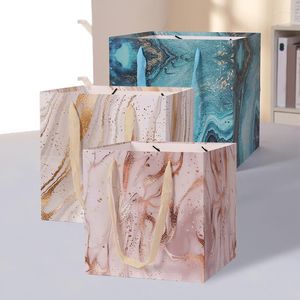 Presentförpackning marmor mönster papperspåse med handtag förgyllning fyrkantig kub blomma papperslåda förpackning mors dag bröllopsmaterial