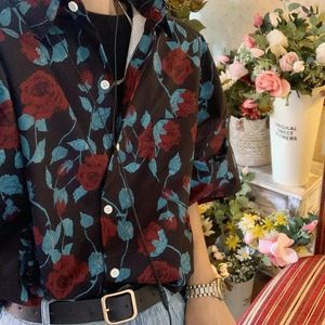 Kadın Tişörtleri Estetik Hawaii Çiçek Baskı Kısa Kollu Gömlek Gevşek Siyah Serin Vintage Y2K Giysileri Yaz Bluzları Kadın 2023