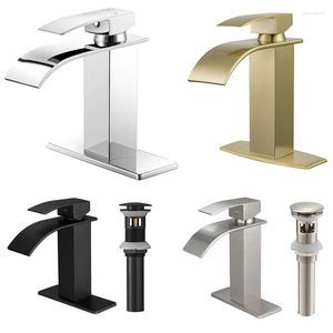 Bathroom Sink Faucets Matte Black Basin Faucet Waterfall Cold Water Mixer Taps Single Handle With Up Drain