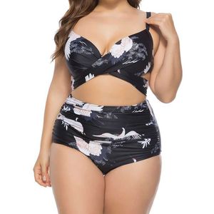 Kvinnors plus -storlek badkläder juucleo kvinnor baddräkt plus storlek 5xl hög midja tryck bikini set beachwear push up baddräkt kvinnlig badkläder 2 bit stor stor z0508