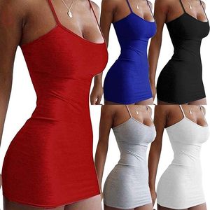 Party Dresses Stretch Mini Women Sexiga remmar Slim Fit Bodycon Vestidos Spaghetti Summer Solid Sling Tunic Dreses 230508