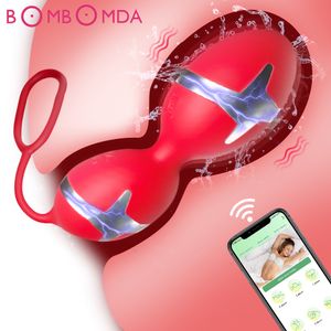 Uova/proiettili APP wireless Remote Kegel Balls Vibratori per le donne Scossa elettrica Uovo vibrante Giocattoli del sesso Esercizio stretto vaginale per adulti Ben Wa 230509