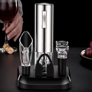 Bar Tools Electric Wine Bottle Opener Rechargeable 5 in 1 Set with Base Automatic Corkscrew Stainless for Home Use 230508