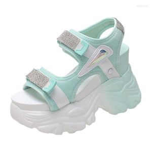 Sandaler Kvinnor Bling 5650 Chunky Summer Designers Open Toe Hook Loop Shoes 10cm High Heels Mesh Casual Woman Wedges Sneakers