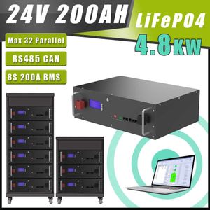 24V 200AH LIFEPO4 Pil Paketi 24V 4.8kw 6000 Döngüler 32 Paralel Rs485 Batarya Güneş Deposu Kapalı/ızgara İnvertör