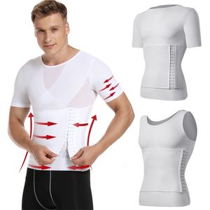 Men's Body Shapers Mens Body Shaper Compression Shirts Abdomen Shapewear Tummy Slimming Sheath Gynecomastia Shapers Corset Waist Trainer Fajas Tops 230506