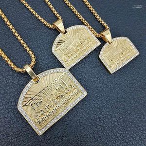 Pendant Necklaces "The Last Supper" CZ Stone Pave Bling Gold Stainless Steel Gemetric Square Necklace For Men Hip Hop Rapper Morr2