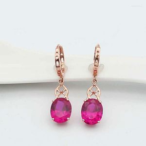 Dangle Earrings Classic 585 Purple Gold Inlaid Ruby for Women Fashion PLATED 14K ROSE EARバックルチャームウェディングジュエリーギフト