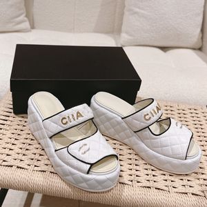 Designerskie sandały damskie klapki na platformie Prążkowane mokasyny Górny sprzęt Metalowe logo Wysokie obcasy 6,5 cm Outdoor Beach Shoes Party dress Obuwie na co dzień 35-41