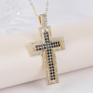 Подвесные ожерелья Big Cz Design Cross Black White Crystal Chain Ожерелье Медный кубический циркон CHOKER 2 Цвета Выбор религия