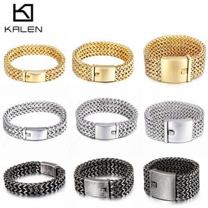 Chain KALEN Stainless Steel Link Bracelets High Polished Dubai Gold Color Mesh Men Cool Jewelry Accessories Gifts 230508